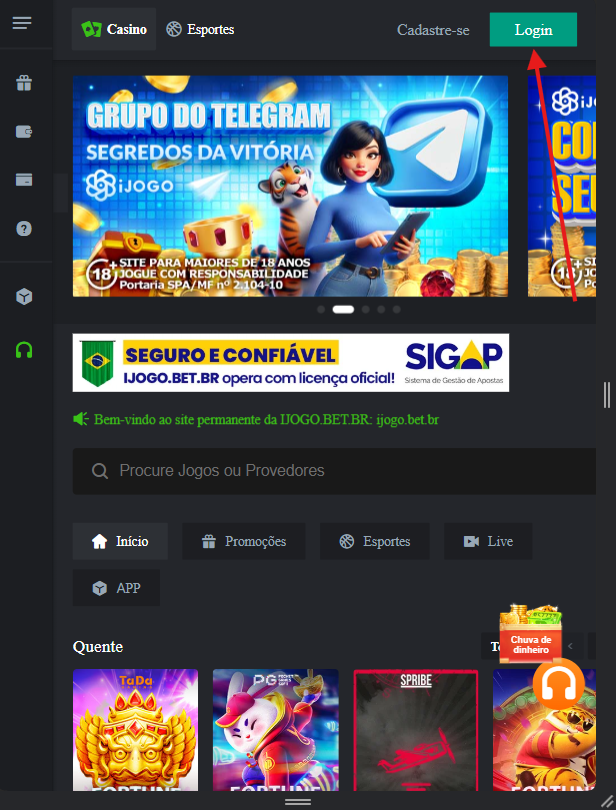 Opção de fazer login